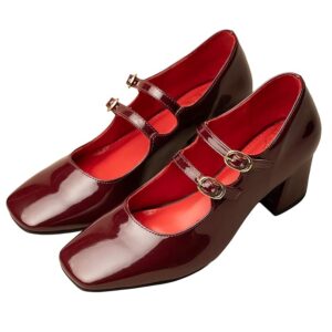 Theater Women Mary Jane Heels | Double Strap Square Toe Block Sandals | Stylish & Comfortable for Office & Casual Wear
