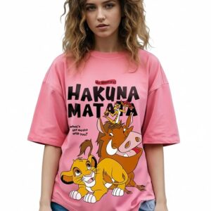 Bewakoof Official Disney Merchandise Hakuna Matata Women's 100% Cotton Graphic Print Oversized Fit Round Neck T-Shirt