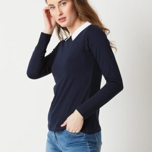 Miss Chase Women's Collared V-Neck 3/4 Sleeve Cotton Top